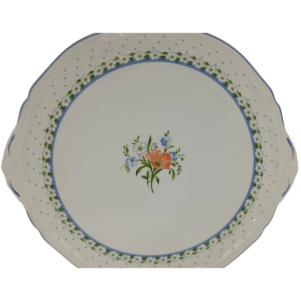 Villeroy‎ and Boch Cake Plate Platter Romantica Pattern Double Handles Floral